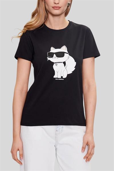 Karl Lagerfeld Kadın Bisiklet Yaka T-Shirt Siyah