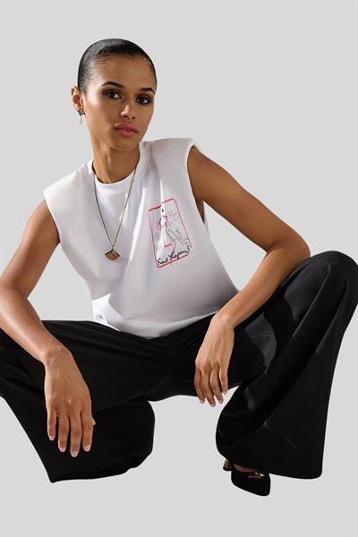 Karl Lagerfeld Kadın Bisiklet Yaka T-Shirt Beyaz