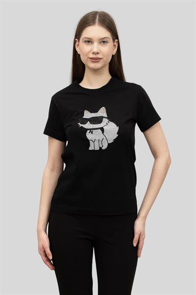 Karl Lagerfeld Kadın Bisiklet Yaka T-Shirt Siyah