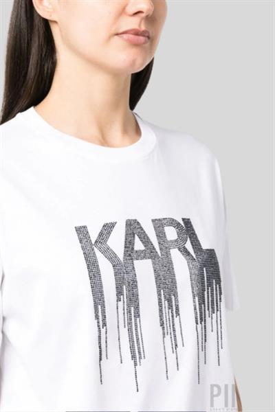 Karl Lagerfeld Kadın Bisiklet Yaka T-Shirt Beyaz