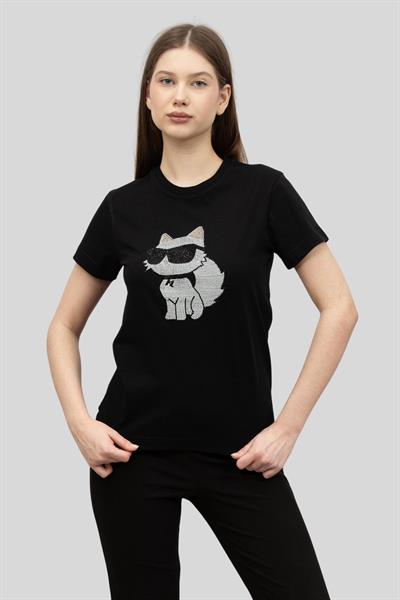Karl Lagerfeld Kadın Bisiklet Yaka T-Shirt Siyah