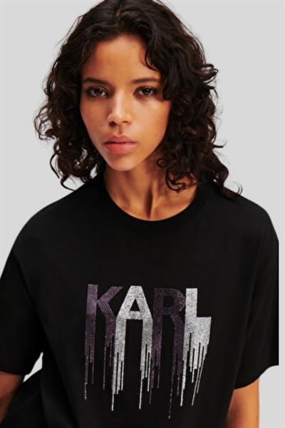 Karl Lagerfeld Kadın Bisiklet Yaka T-Shirt Siyah