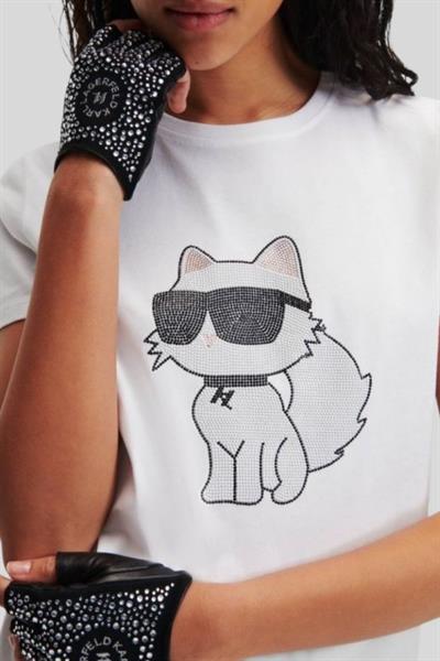Karl Lagerfeld Kadın Bisiklet Yaka T-Shirt Beyaz