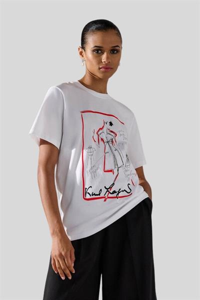 Karl Lagerfeld Kadın Bisiklet Yaka T-Shirt Beyaz