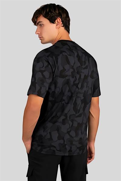 Karl Lagerfeld Kamuflaj Desenli Logo Detaylı Erkek T-Shirt Siyah