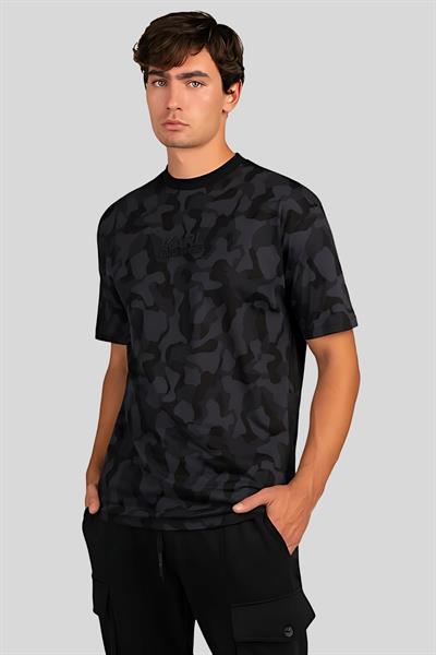 Karl Lagerfeld Kamuflaj Desenli Logo Detaylı Erkek T-Shirt Siyah