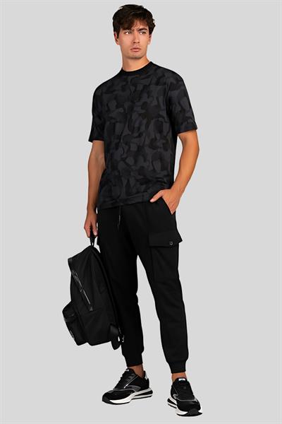 Karl Lagerfeld Kamuflaj Desenli Logo Detaylı Erkek T-Shirt Siyah