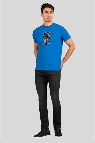 Karl Lagerfeld Kontrast Desenli Erkek T-Shirt Mavi 650