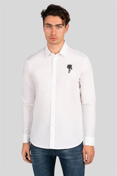 Karl Lagerfeld Kontrast Logo Motifli Erkek Gömlek Beyaz