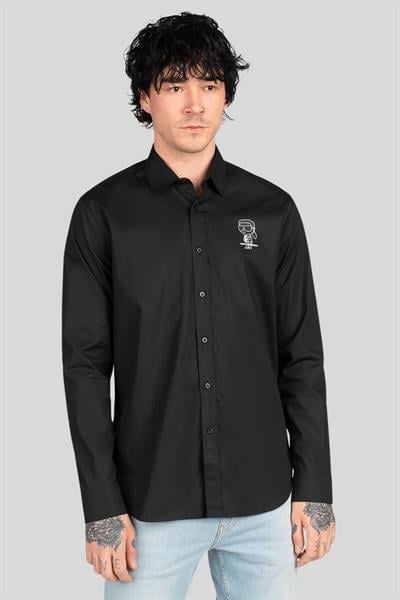 Karl Lagerfeld Kontrast Logo Motifli Erkek Gömlek Siyah