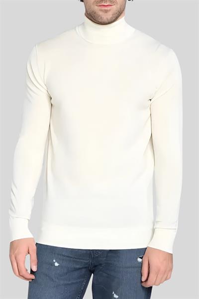 Karl Lagerfeld Yün Balıkçı Yaka Erkek Kazak Beyaz