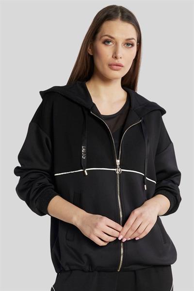 Liu Jo Kadın Regular Fit Fermuarlı Kapüşonlu Sweatshirt Siyah