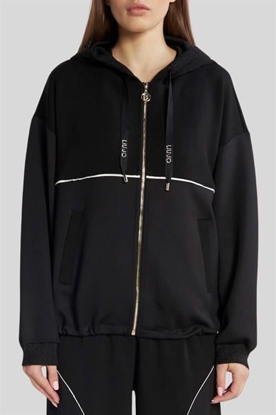 Liu Jo Kadın Regular Fit Fermuarlı Kapüşonlu Sweatshirt Siyah