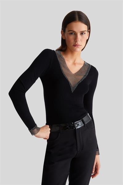 Liu Jo Kadın V Yaka Yapay Elmaslı Bluz Siyah