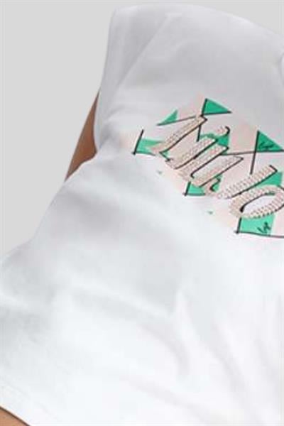 Liu Jo Kız Çocuk Logolu ve Taşlı Geometrik Desenli T-Shirt Beyaz