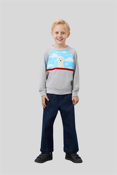 Mani Mani Erkek Çocuk Yuvarlak Yaka Baskı Ve Şerit Detaylı Sweatshirt Gri