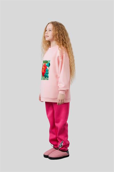 Mani Mani Kız Çocuk Nakış Detaylı Oversize Sweatshirt Pembe