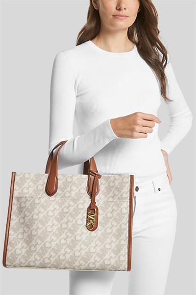 Michael Kors Kadın Gigi Kanvas Kaplamalı Logolu El Çantası Beyaz