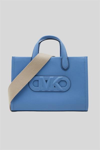 Michael Kors Kadın Kabartmalı Logolu Gigi Küçük Tote Deri Çapraz Askılı Omuz Çantası Mavi