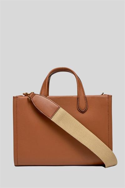 Michael Kors Kadın Kabartmalı Logolu Gigi Küçük Tote Deri Çapraz Askılı Omuz Çantası Kahverengi