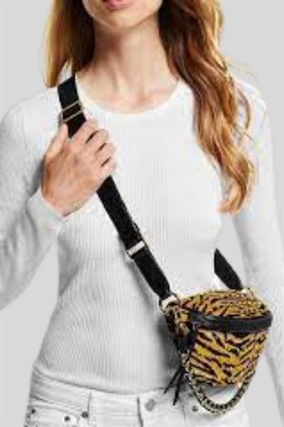 Michael Kors Kadın Küçük Leopar Desenli Dana Kılı Askılı Bel Çantası Siyah