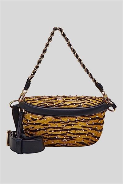 Michael Kors Kadın Küçük Leopar Desenli Dana Kılı Askılı Bel Çantası Siyah