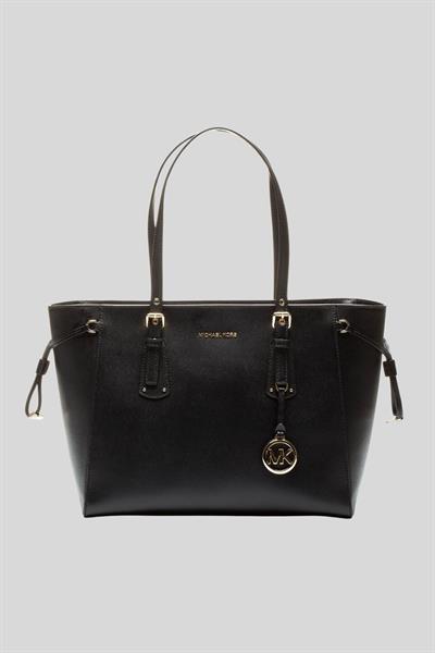 Michael Kors Kadın Üst Fermuarlı Deri Tote El Çantası Siyah