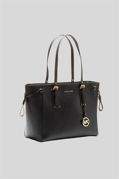 Michael Kors Kadın Üst Fermuarlı Deri Tote El Çantası Siyah