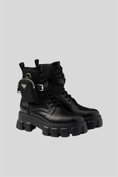 Prada Kadın Monolith Deri ve Re-Nylon Keseli Bot Siyah