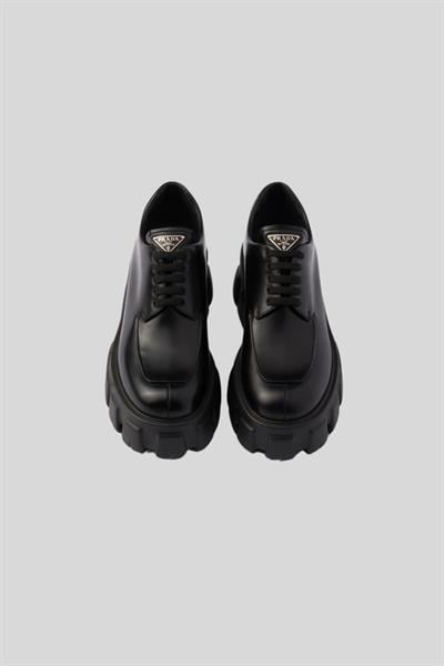 Prada Kadın Monolith Fırçalanmış Deri Bağcıklı Ayakkabı Siyah