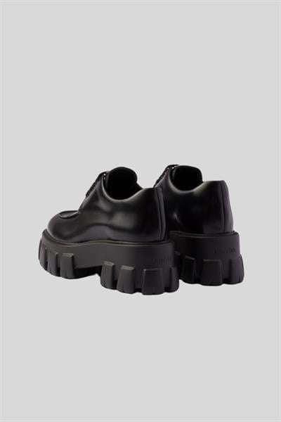 Prada Kadın Monolith Fırçalanmış Deri Bağcıklı Ayakkabı Siyah