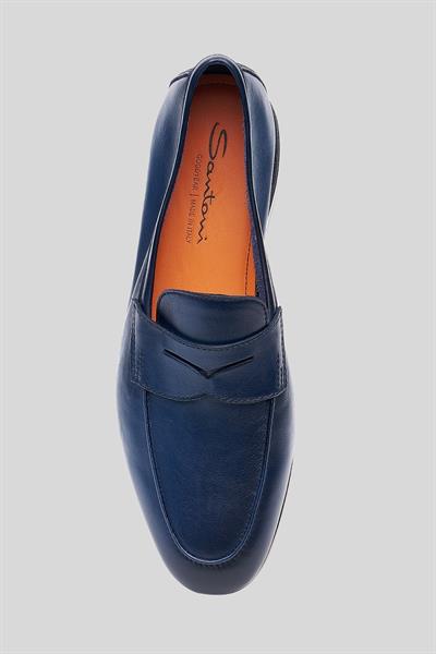 Santoni Erkek Deri Taban Ayakkabı Mavi