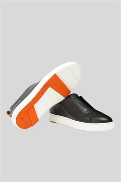 Santoni Erkek Lastik Bantlı Deri Sneaker Siyah