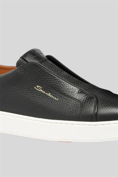 Santoni Erkek Lastik Bantlı Deri Sneaker Siyah