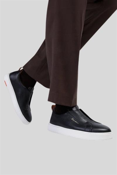Santoni Erkek Lastik Bantlı Deri Sneaker Siyah