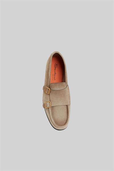 Santoni Kadın Çift Tokalı Süet Loafer Ayakkabı Kahverengi