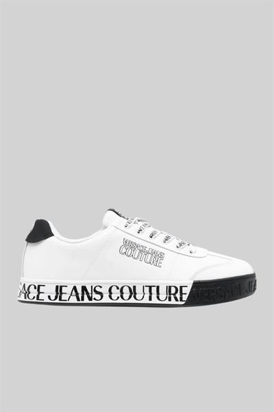 Versace Jeans Couture Erkek Logolu Deri Sneaker Ayakkabı Beyaz