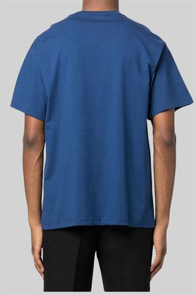 Versace Jeans Couture Erkek Ortasında Yeşil Yanardöner Kare Logolu T-Shirt Mavi