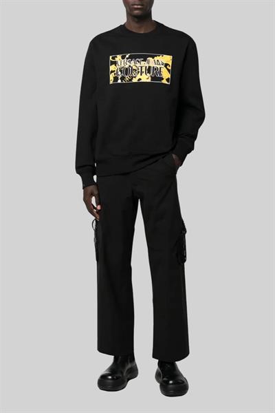 Versace Jeans Couture Erkek Relaxed Fit Bisiklet Yaka Baskılı Sweatshirt Siyah