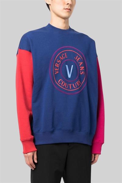 Versace Jeans Couture Erkek Uzun Kollu Bisiklet Yaka Parçalı Sweatshirt Mavi