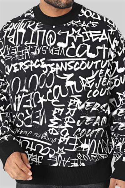 Versace Jeans Couture Erkek Uzun Kollu Baskılı Sweatshirt Siyah