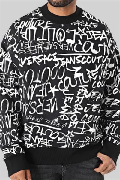 Versace Jeans Couture Erkek Uzun Kollu Baskılı Sweatshirt Siyah