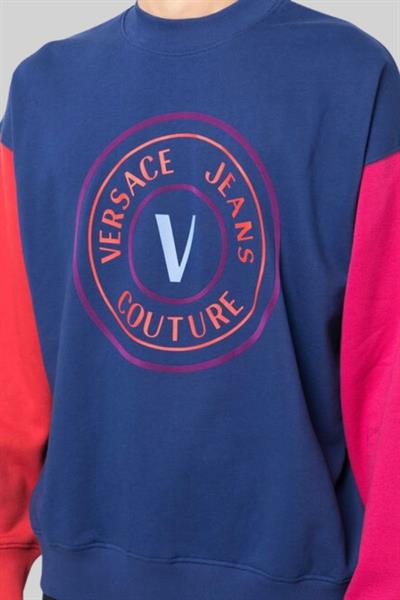 Versace Jeans Couture Erkek Uzun Kollu Bisiklet Yaka Parçalı Sweatshirt Mavi