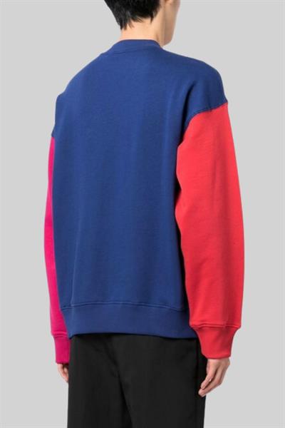 Versace Jeans Couture Erkek Uzun Kollu Bisiklet Yaka Parçalı Sweatshirt Mavi