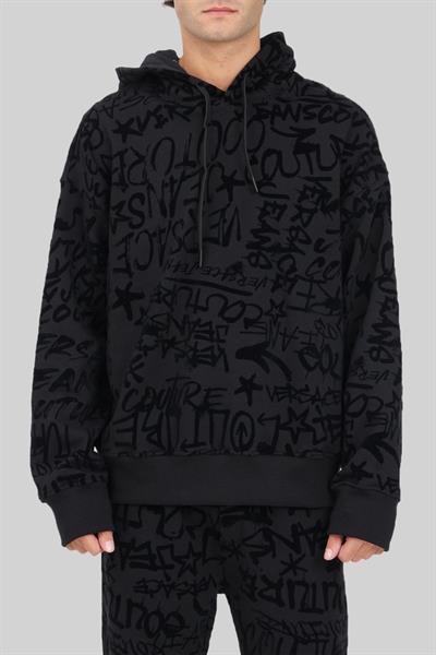 Versace Jeans Couture Erkek Yazı Baskılı Kapüşonlu Uzun Kollu Sweatshirt Siyah 899