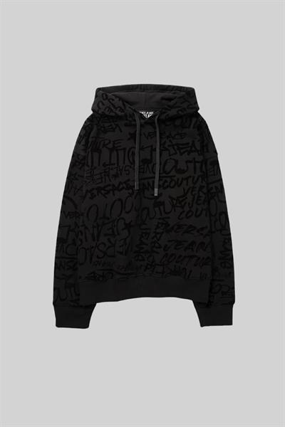 Versace Jeans Couture Erkek Yazı Baskılı Kapüşonlu Uzun Kollu Sweatshirt Siyah 899