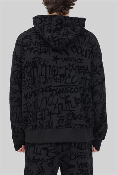 Versace Jeans Couture Erkek Yazı Baskılı Kapüşonlu Uzun Kollu Sweatshirt Siyah 899