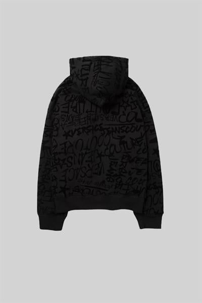 Versace Jeans Couture Erkek Yazı Baskılı Kapüşonlu Uzun Kollu Sweatshirt Siyah 899