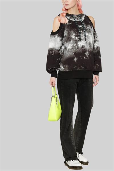 Versace Jeans Couture Kadın Batik Kapüşonlu Sweatshirt Siyah