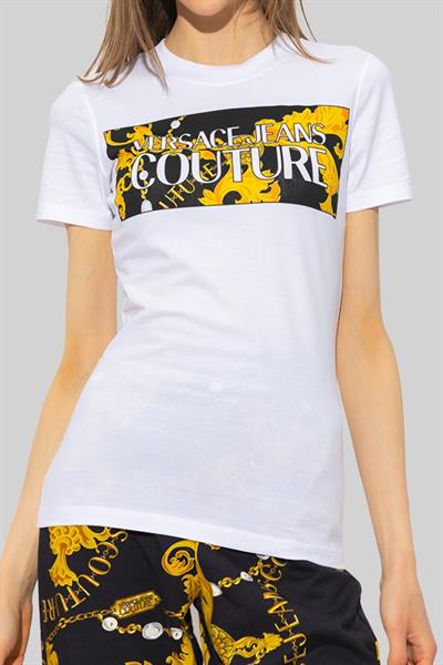 Versace Jeans Couture Kadın Bisiklet Yaka Baskılı T-Shirt Beyaz